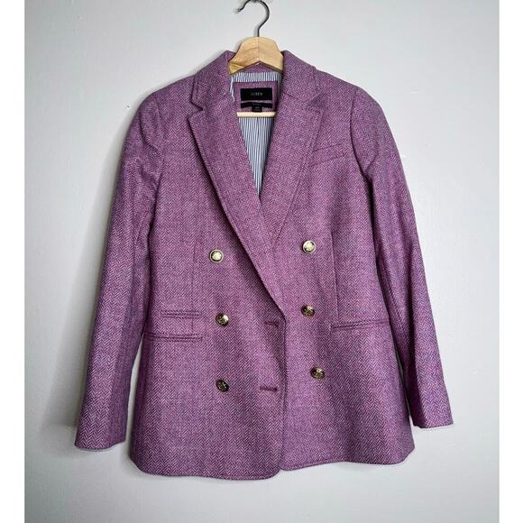 J.Crew Bristol Double-Breasted Blazer Moon Wool Lavender Herringbone Size 00 - Picture 2 of 7